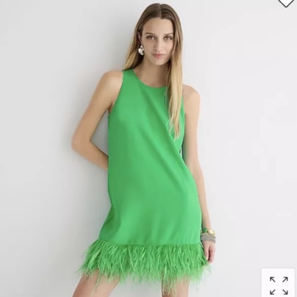 J.Crew Collection Crepe feather-trim shift dress sz XS kelly green - Picture 2 of 8